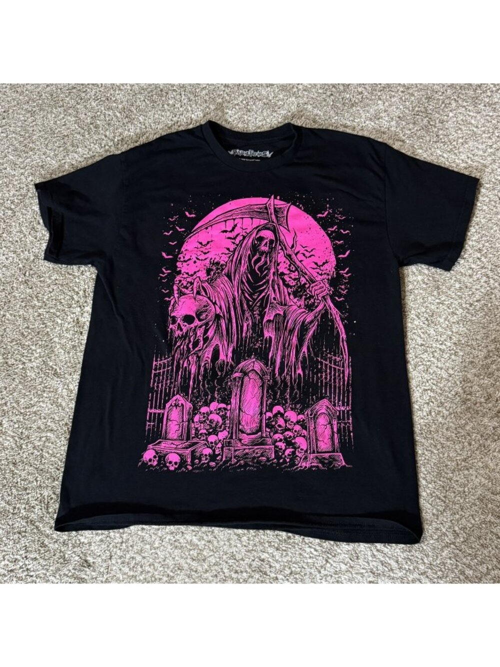 Vampire Freaks T-Shirt Mens LGrim Reaper Scythe Skulls Bats Pink Graphic Black
